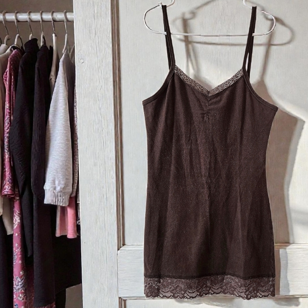 Vintage BKE Lace Trim Cami Brown Cotton Y2K Whimsygoth Forest Fairy Goblincore/S